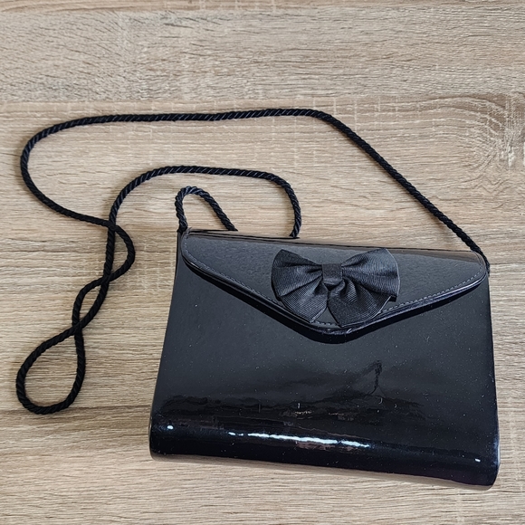 VINTAGE ANDE Evening Vintage Snap Front Black Bow Cross Body Bag - Picture 6 of 14